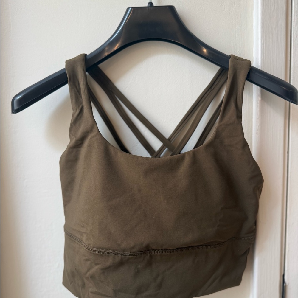 Olive Green Cross Strap Sports Bra